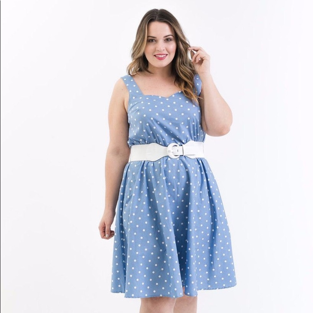 Plus Size Chambray Vintage Dot Dress Bailey Blue